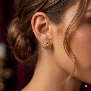 Vintage Gold Tone Filigree Woven Knot Stud Earrings
